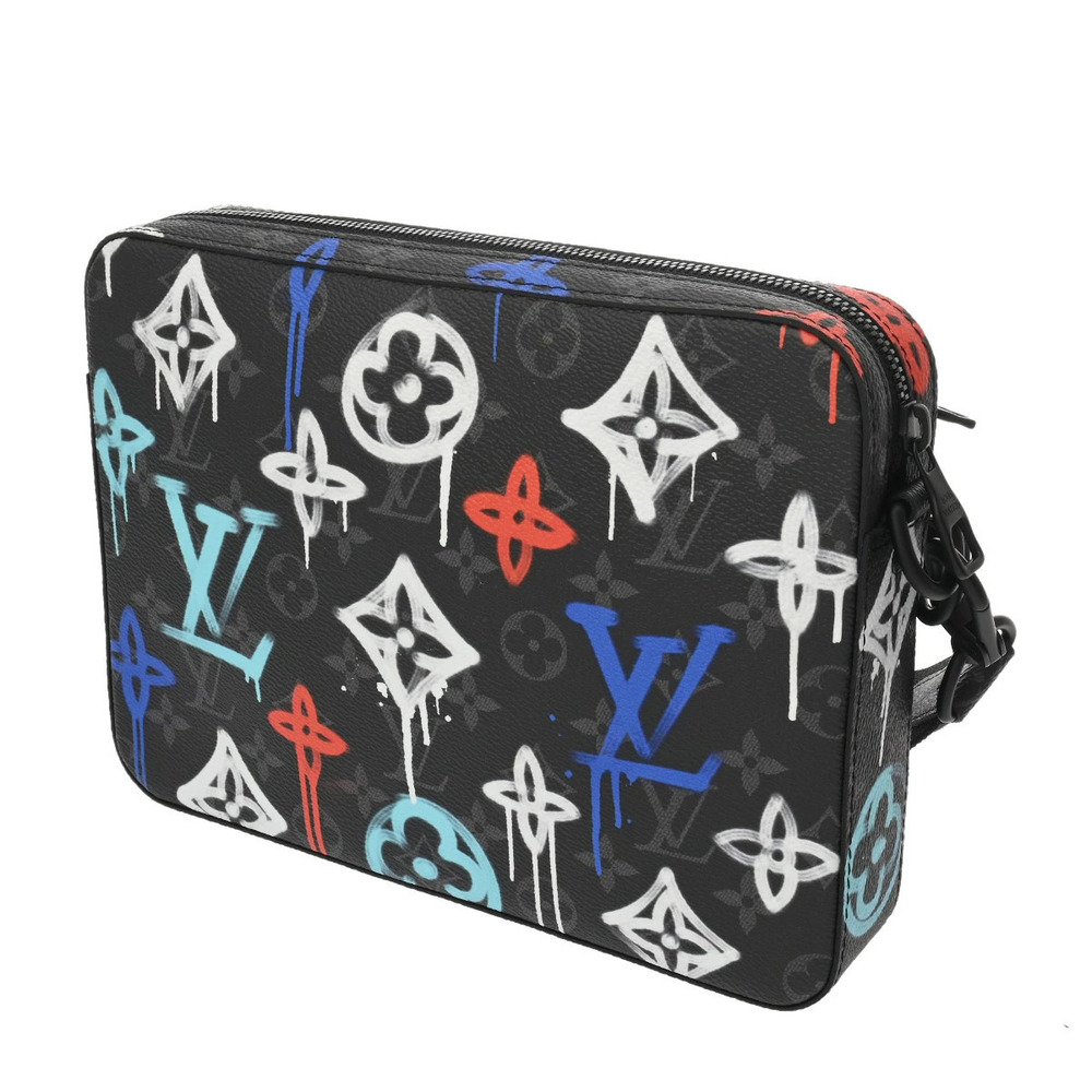 Louis Vuitton LV Black Monogram Multicolor Canvas Graffiti Trio Messenger Black